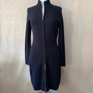 Calvin Klein Zipper Front Body-Con Sweater Dress | Acrylic Knit | Black | Size L